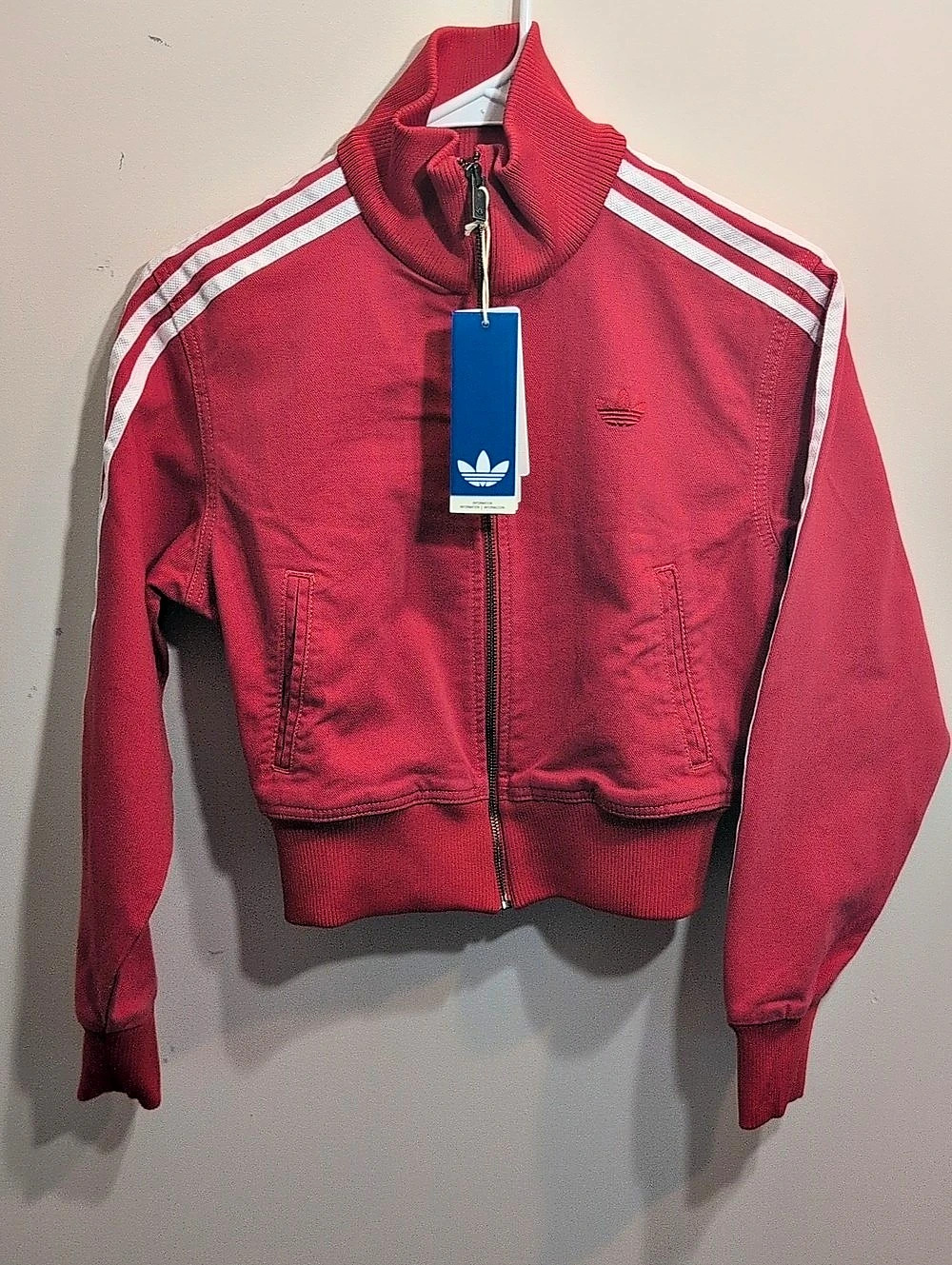 adidas Firebird TT Denim Track Jacket Red XS NWT